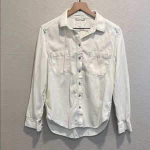 Lou & Grey Acid Washed Lightweight Denim Button-Up Shirt Size Small